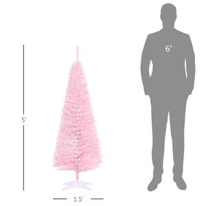English Elm Homcom 5' Pink Artificial Pencil Christmas Tree With 294 Realistic Tips – Perfect For Small Spaces! W2225P229769