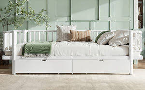 English Elm Queen Storage Platform Bed Low Profile Metal Frame with Built-in Drawers for Small Spaces Light White W5305P471354