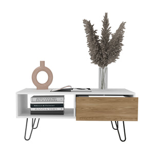 English Elm Taylor Modern Coffee Table with Hairpin Legs, White & Light Oak, Drawer + Open Shelf for Storage B092P254742