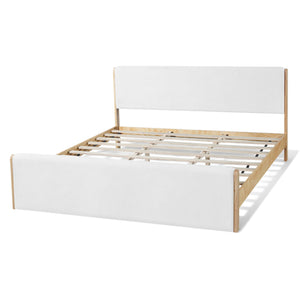 English Elm King Platform Bed Natural Wood Frame Beige Upholstered Low Profile No Box Spring N758K909697N