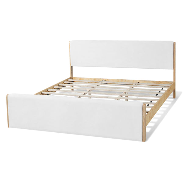 English Elm King Platform Bed Natural Wood Frame Beige Upholstered Low Profile No Box Spring N758K909697N