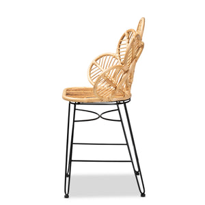 English Elm Modern Rattan Dining Chair Set of Two with Woven Back and Black Iron Base B2750P420357