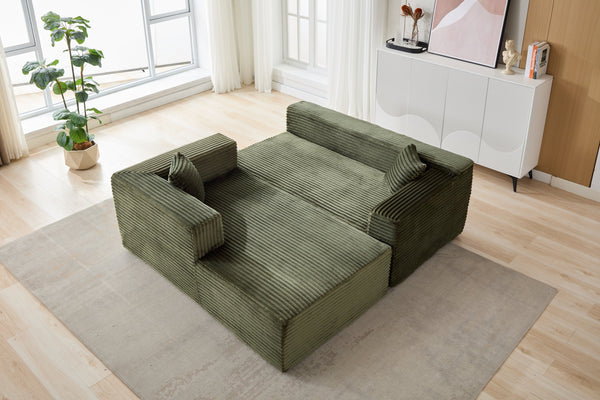 English Elm Compression Sectional Couch – Cozy Green Corduroy L-Shaped Sofa With Chaise For Small Spaces & Lounging W3723S00003