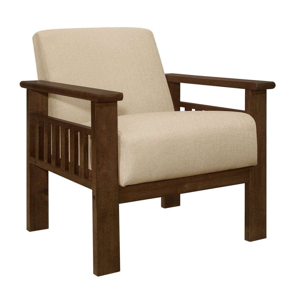 English Elm Light Brown Helena Accent Chair Walnut Finish Solid Wood Vertical Slat Arms Padded Seat Back, Storage B011P256307