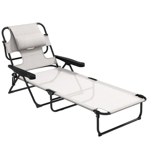 English Elm Outsunny Adjustable Tanning Chaise Lounge Chair With Face & Arm Holes, Portable Beach Comfort W2225P200863-GIGA