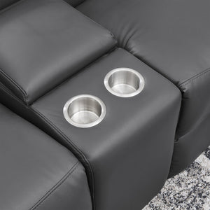 English Elm 5-seater Air Leather Power Reclining Sectional with Led Bluetooth Subwoofer and Lift Cabinet Dark Grey W1191S00125