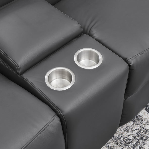 English Elm 5-seater Air Leather Power Reclining Sectional with Led Bluetooth Subwoofer and Lift Cabinet Dark Grey W1191S00125