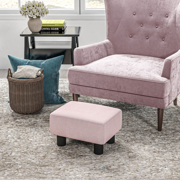 English Elm Homcom Compact Pink Ottoman Footrest, Stylish Linen Upholstered Cube Seat For Living Room Decor W2225P217638