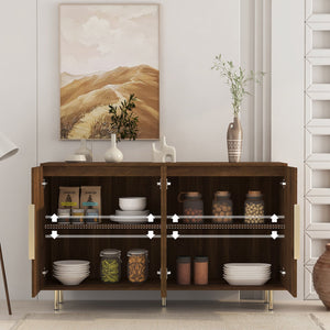 English Elm Wood Fluted Buffet Cabinet with Adjustable Shelves for Dining Room or Entryway W1321P356151