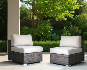 English Elm Minnesota Armless Sectional Seating Set - Elegant 2-Piece Outdoor Wicker Chairs With Cushions B120P233843