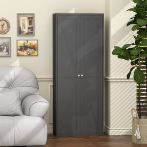 English Elm 2 Door Steel Pantry Cabinet Powder Coated Finish Gold Hardware Adjustable Shelves Tall Storage Black T3625P366653
