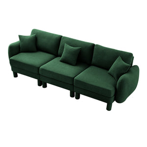 English Elm Boucle 3-Seater Plush Sofa With Elegant Shell Armrests And Wrapped Cylindrical Legs In Green W3041S00308