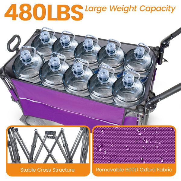 English Elm Multi-functional Folding Wagon with Canopy All Terrain Tires 480lb Steel Frame Outdoor Purple W2932P417650
