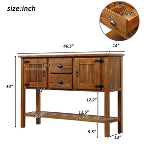 English Elm 46'' Solid Pine Retro Buffet Server with Iron Hardware Drawers Cabinets and Open Shelf Brown W1202P457251