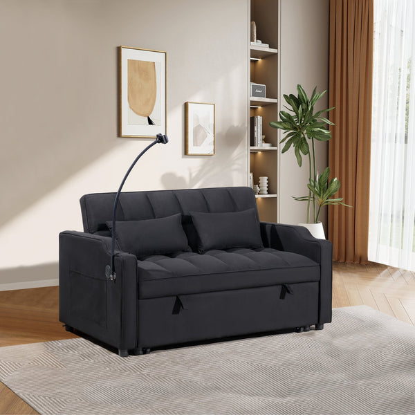 English Elm 1 Suede Futon Sofa Bed with Usb Port Swivel Phone Stand and Adjustable Backrest W3739P445773