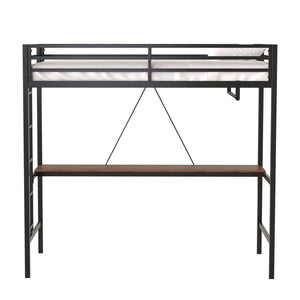 English Elm Adam Sturdy Twin Loft Bed In Black With Cinnamon Desk & Closet Rod - Perfect Space-Saving Solution! B083P154274