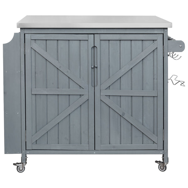 English Elm K&k Rolling Outdoor Kitchen Island Solid Fir Wood Stainless Steel Top Storage Cabinet Grey+Blue N707P370287G