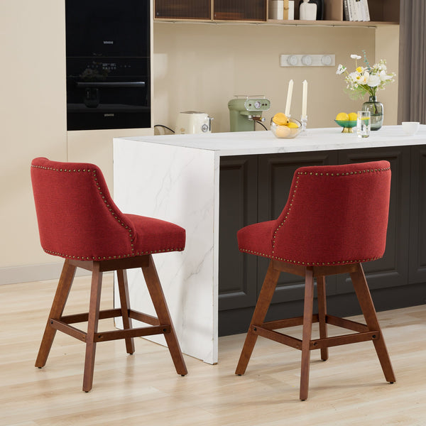 English Elm Counter Curved Back Swivel Barstool Set of 2 with Thick Foam & Steel Spring Cushion, 360° Rotation, 300lb Capacity WINE RED W1143P237898