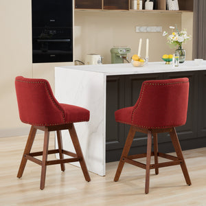 English Elm Counter Curved Back Swivel Barstool with Thick Cushioned Seat, 360° Rotation, Durable Rubberwood Frame, Supports 300 lbs WINE RED W1143P237898