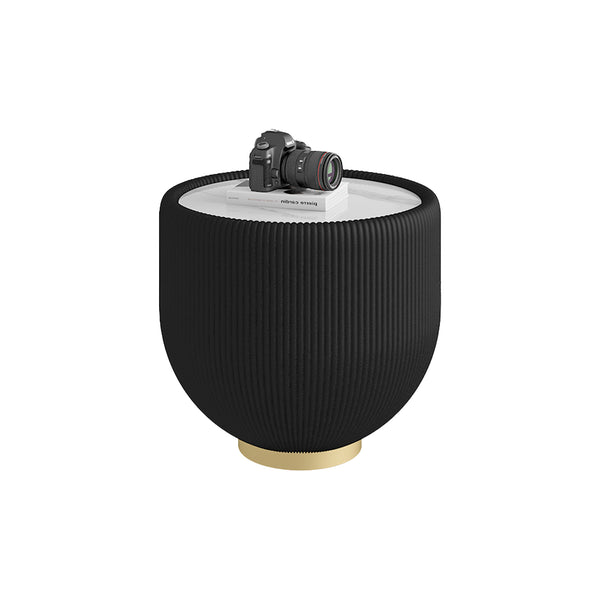 English Elm Modern Sintered Stone Round Side Table Leather Edge Brass Base Living Room Accent Gold+Black,Marble W3081P293641
