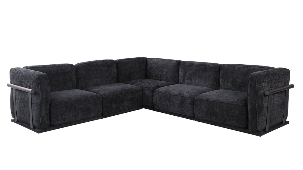 English Elm 102 Inch Linen Modular Sectional Sofa with Hidden Storage and Cloud Cushion Comfort Black W1099S00194