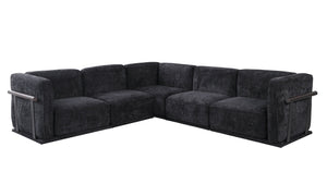 English Elm 102 Inch Linen Modular Sectional Sofa with Hidden Storage and Cloud Cushion Comfort Black W1099S00194