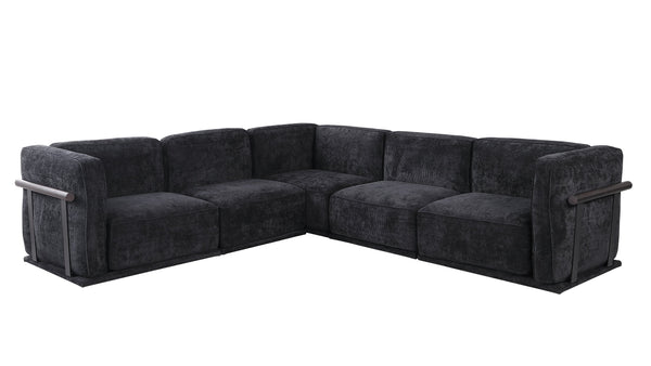 English Elm 102 Inch Linen Modular Sectional Sofa with Hidden Storage and Cloud Cushion Comfort Black W1099S00194