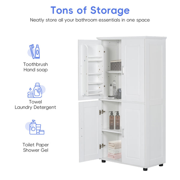English Elm Tall White Bathroom Storage Cabinet - 4-Door Freestanding MDF Unit, Adjustable Shelves, Slim 61.8" x 18.3" x 7.5" WF323345AAK