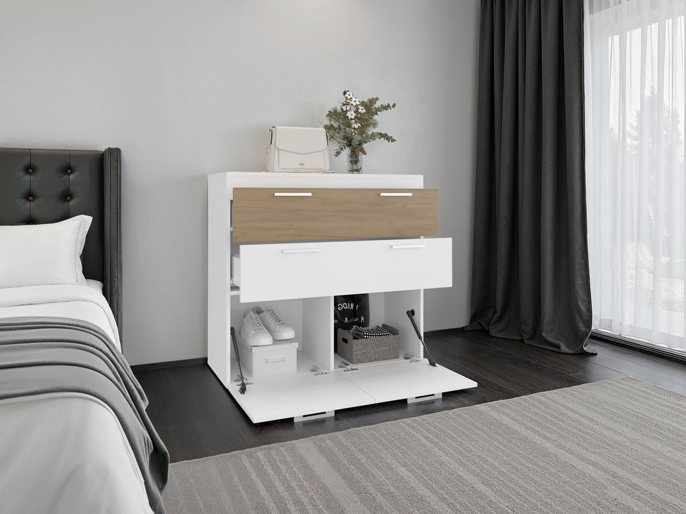 English Elm Aldan Two Drawer Dresser with Open Shelf White Beige Finish for Modern Bedroom B092P474469