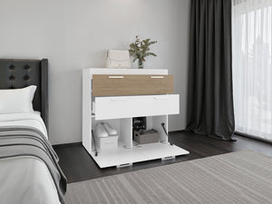 English Elm Aldan Two Drawer Dresser with Open Shelf White Beige Finish for Modern Bedroom B092P474469