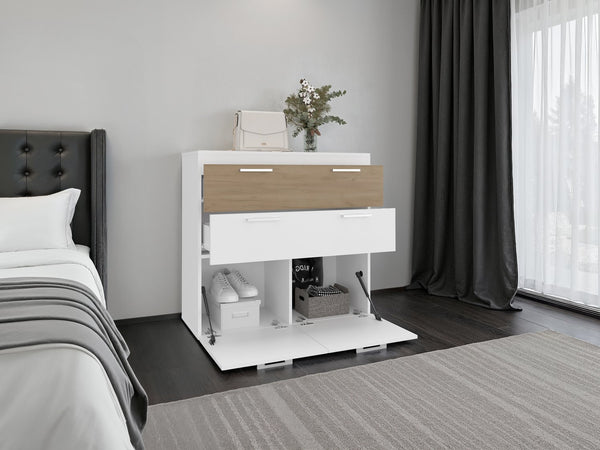 English Elm Aldan Two Drawer Dresser with Open Shelf White Beige Finish for Modern Bedroom B092P474469