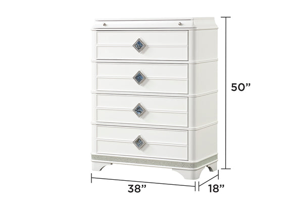 English Elm Laguna Modern 4-Drawer Chest With Hidden Jewelry Storage & Crystal Accents For Stylish Organization G150108979