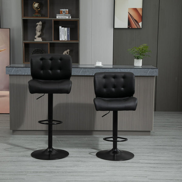 English Elm Homcom Set Of 2 Adjustable Bar Stools With Thick Cushions And Metal Footrest For Home Bars, Black W2225P217131
