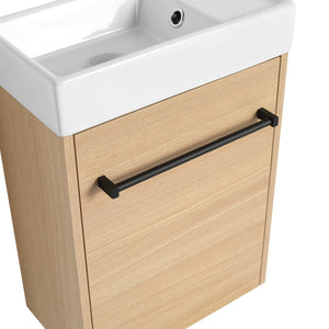 English Elm 16'' Floating Wall-Mounted Bathroom Vanity with Ceramic Basin, Soft-Close Door, Water-Resist Finish Light Oak W999P236336