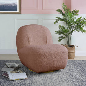 English Elm Pink Swivel Accent Chair with Teddy Sherpa Upholstery, 360° Swivel, Plush Foam Seat & Modern Flair B062P186524