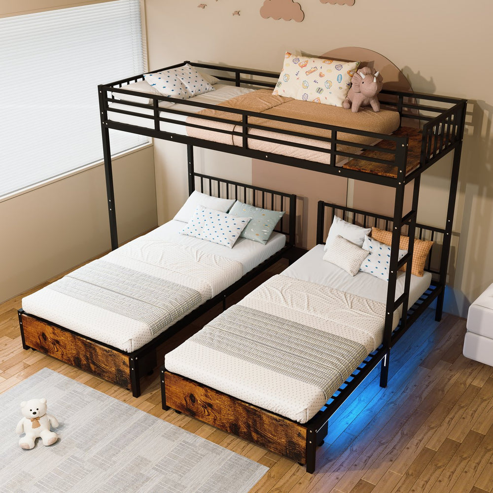English Elm Triple Bunk Bed Steel Frame Sleeps Three Kids with Noise Reduced Powder Coated Design W3752S00004