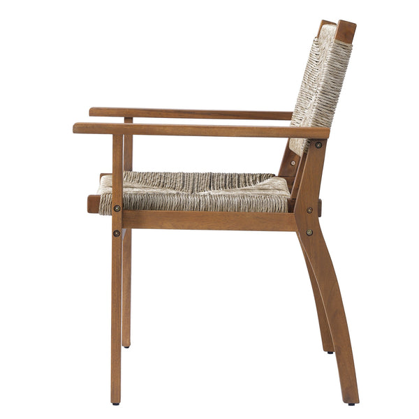 English Elm 5-piece Outdoor Dining Set Round Acacia Wood Table with Handwoven Wicker Armchairs Brown N770PS5345269D