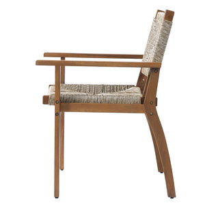 English Elm Durable Outdoor Dining Chairs Acacia Wood Handwoven Wicker Patio Set of Two Brown N770P345267D