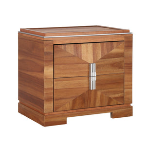 English Elm Mid-century Modern Nightstand with Diamond Geometric Drawers and Heavy Duty Wood Base Light Brown N761P324094M