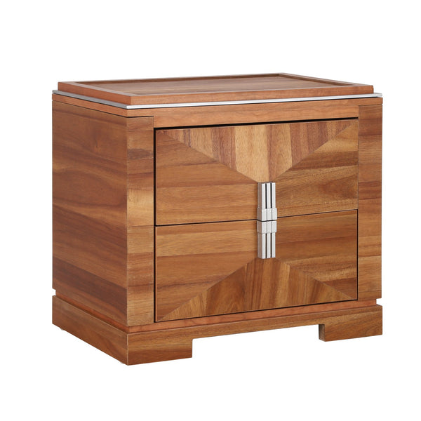 English Elm Mid-century Modern Nightstand with Diamond Geometric Drawers and Heavy Duty Wood Base Light Brown N761P324094M