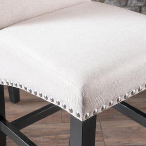 English Elm Christopher Knight Home® - 25" Contemporary Upholstered Counter Stools with Nailhead Trim, Wheat Fabric, Black Legs, Foam Comfort (Set of 2) N780P278314B