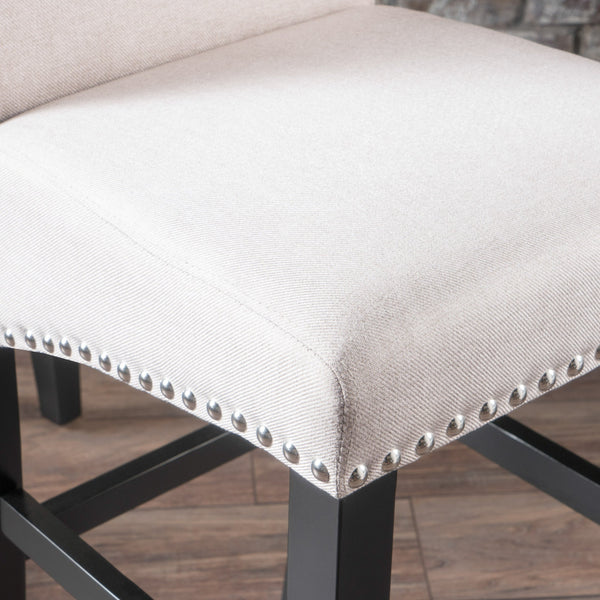 English Elm Christopher Knight Home® - 25" Contemporary Upholstered Counter Stools with Nailhead Trim, Wheat Fabric, Black Legs, Foam Comfort (Set of 2) N780P278314B