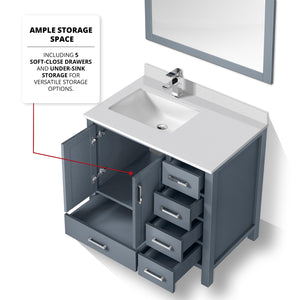 English Elm Dark Grey Bath Vanity Set With Cultured Marble Countertop, Chrome Faucet & Stylish 34" Mirror B2731S01330