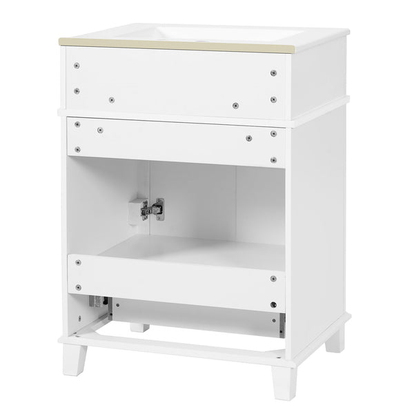 English Elm 24'' Retro Bathroom Vanity Solid Rubberwood Frame Ceramic Sink Soft Close Storage White N710P405405K