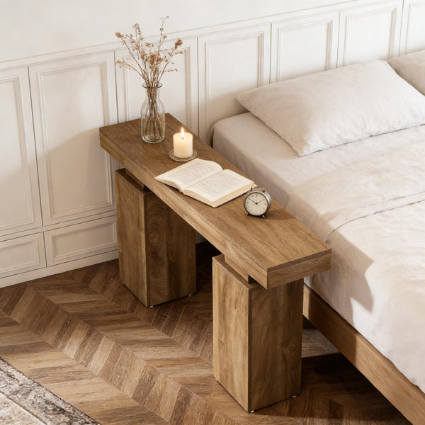 English Elm Practical Geometric Console Table with Matte Black Wood Grain Finish for Entryway or Sofa T3971P453732