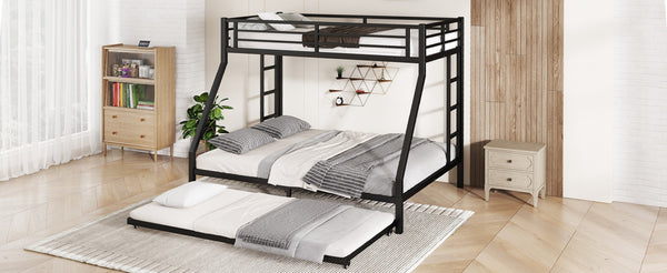 English Elm Twin Xl Over Queen Metal Bunk Bed With Trundle - Space-Saving, Durable, Modern Black Design! W1580S00132-GIGA