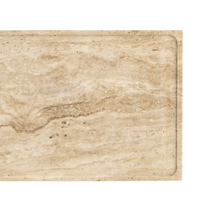 Boyles Travertine C Table - Unique Solid Stone Top with Forged Iron Base, Modern Style, Indoor Use