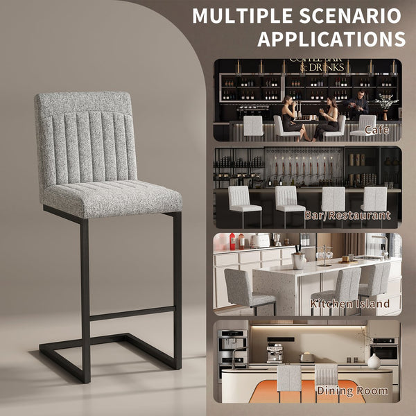 English Elm Faux Leather Counter Stools Set of Two Ergonomic Curved Back Metal Frame Kitchen Seating Light Gray W5096P400655