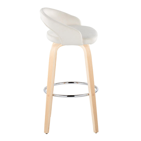 English Elm Fixed-height Swivel Barstools Walnut Bentwood Legs White Velvet Seat Set of 2 B202S01917