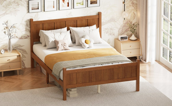 English Elm Twin Platform Bed Vertical Slat Headboard Farmhouse Shaker Wood Grain Finish Bedroom Walnut N733P422479D